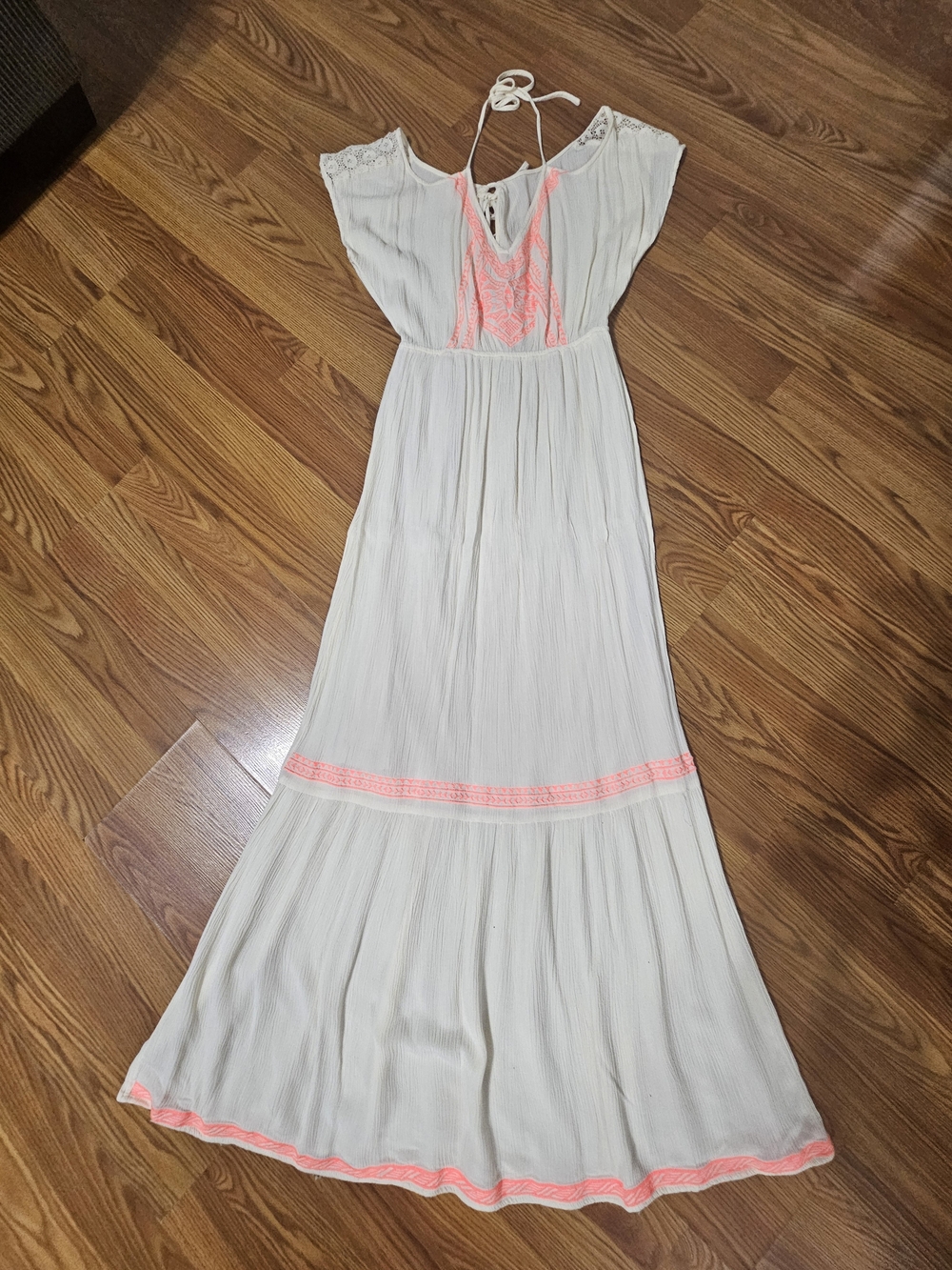 Flying Tomato Ivory Maxi Dress with Coral Trim